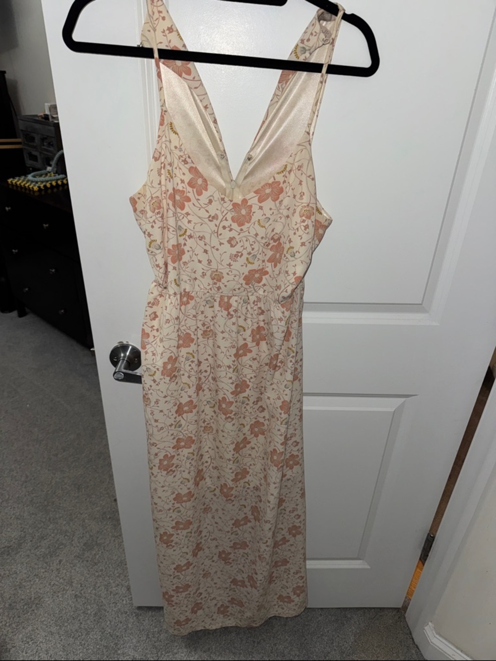 Forever 21 Cream Maxi Dress with Peach Floral Print and Cut out Sides
